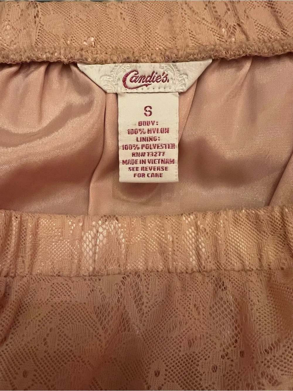 Vtg Candie's Pink Lace Tiered Ruffle Mini Skirt